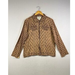 Tantrums Womens Brown Floral Embroidered Cotton Jacket Size L